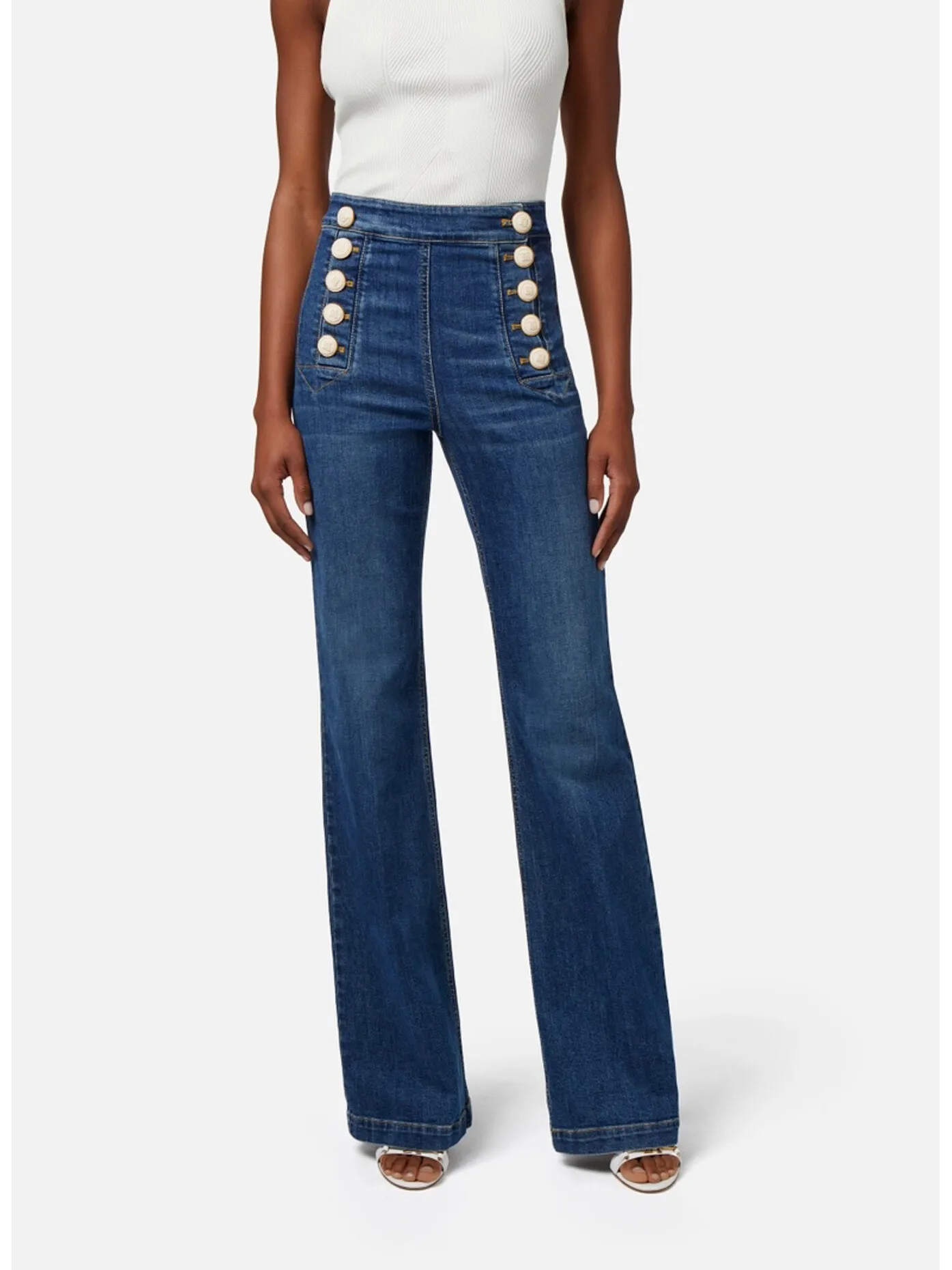     -ELISABETTA FRANCHI    -JEANS PALAZZO CON BOTTONIERA-