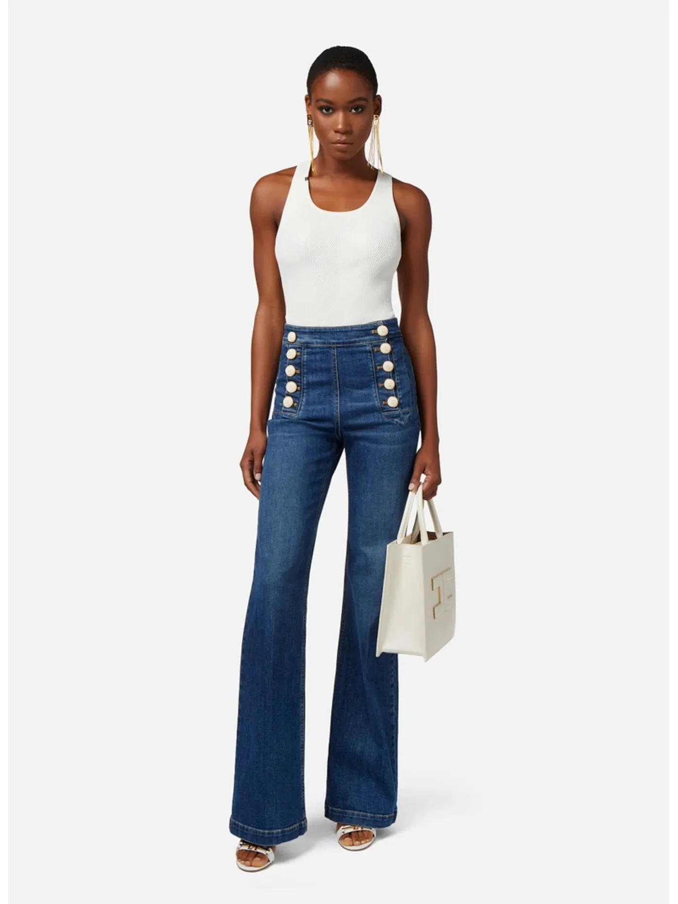     -ELISABETTA FRANCHI    -JEANS PALAZZO CON BOTTONIERA-