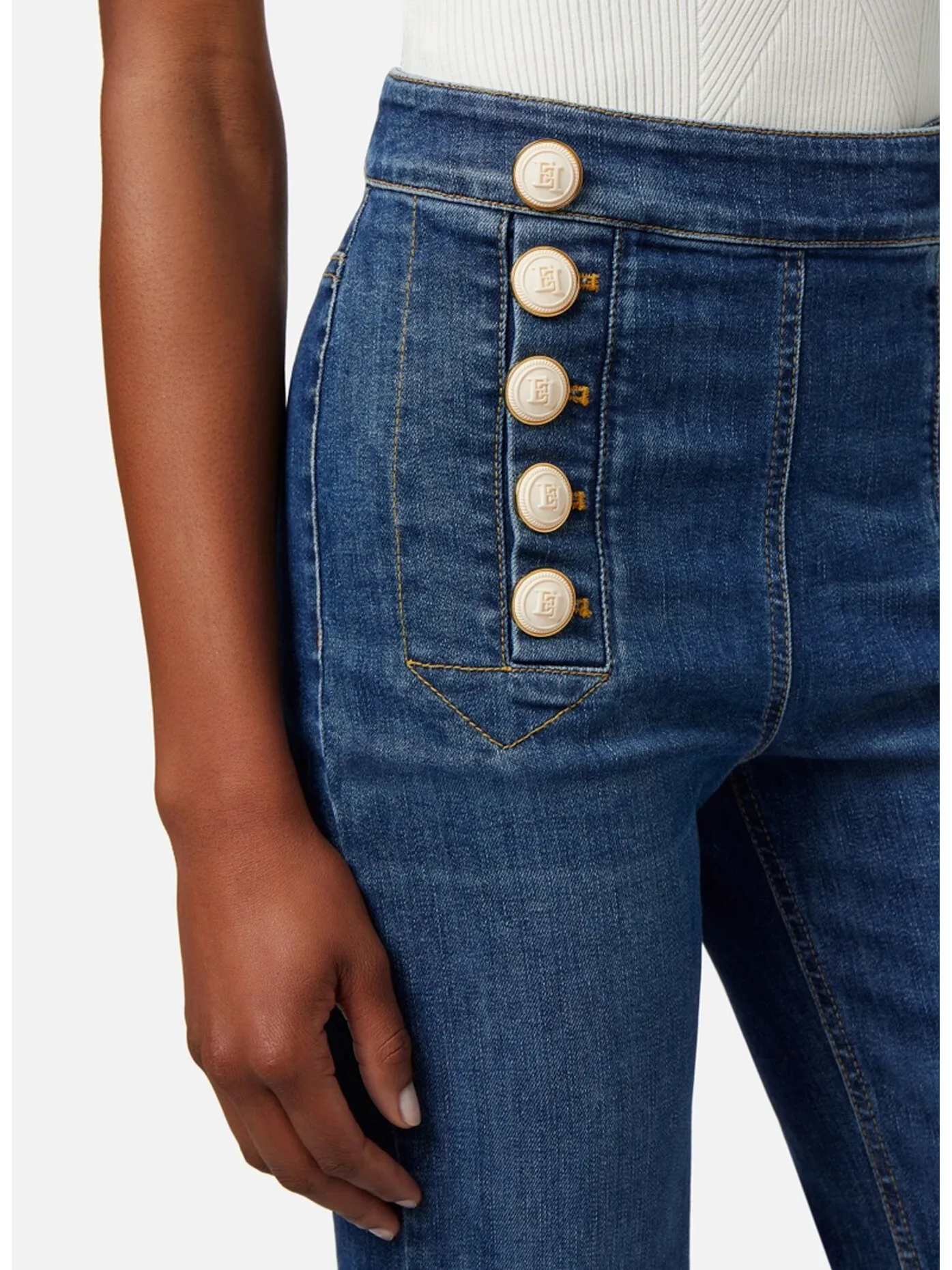     -ELISABETTA FRANCHI    -JEANS PALAZZO CON BOTTONIERA-